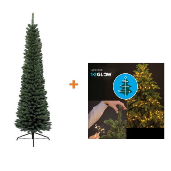 Komplet novogodišnja jelka Pencil Pine 180cm Everlands + novogodišnje stepenaste LED lampice 6 nivoa 171 LED 180cm toplo bele